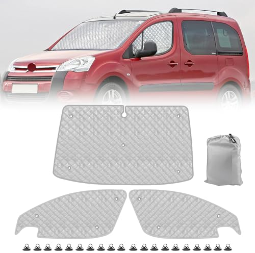Parasol para Parabrisas para 2008-2018 Citroen Berlingo, 3 Piezas Juego de Parasol Térmico Interno UV-Proof protección Solar con Espalda Negro, 98% Oscurecimiento