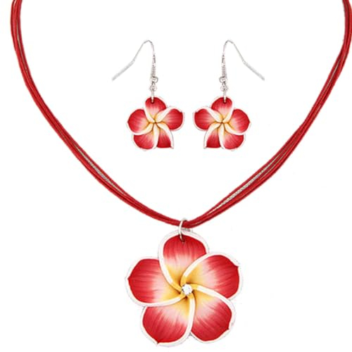 Abbdbd Plumeria-schmuckset, Süßes Blumen-halsketten-ohrring-set Für Valentinstag, Muttertag