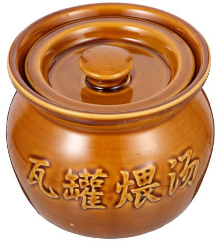 Ciieeo Olla de cerámica con tapa, cacerola china de arcilla, olla de sopa de vapor, olla de barro para el hogar, utensilios de cocina, color marrón