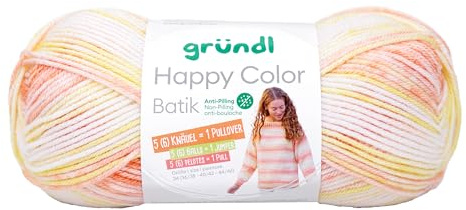 Gründl Happy Color Batik 100 g, Wolle für Stricken und Häkeln, Batikeffekt, weiche Garnqualität, 100% Polyester, DIY Projekte, Schals, Mützen, Socken, Babykleidung Farbe 02