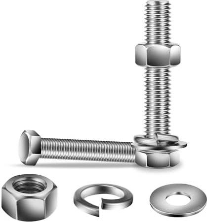 Tornillo de cabeza hexagonal de 3/8-16 x 4 pulgadas, tuercas, arandelas planas y de bloqueo, 10 piezas de acero inoxidable 18-8 (304), totalmente roscado, por SG TZH