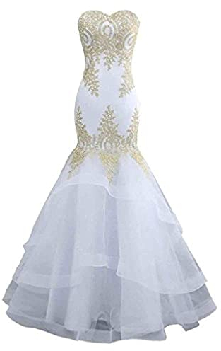 QYGYMXC Hochzeitskleid Frauen Trägerloser Schatz Stickerei Blumenspitzen Applikationen Brautkleid Brautmädchen Hochzeitskleid für Hochzeit Xk Weiß Us4 (Wein Red Us12), Elfenbein, US6