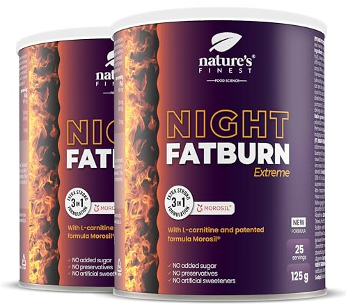 Nature's Finest by Nutrisslim Night Burn Extreme 250g, die Nacht Stoffwechsel Beschleunigen Formel mit Morosil (400 mg), L-Carnitin – Fördert Einschlafhilfe mit Baldrian - Natural, Glutenfrei