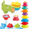 Badewannenspielzeug Set, 16 Stück Badespielzeug Baby ab 12 3 4 Jahr, Wasserspielzeug Kinder Schwimmbad Pool Spielzeug, Gießkanne Stapelbecher Sandspielzeug Geschenk für 6-12 Monate Jungen und Mädchen