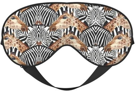 Augenmaske mit Zebra- und Giraffenmotiv, Unisex, Schlaf-Augenabdeckungen mit verstellbaren Trägern, Reise-Augenmaske