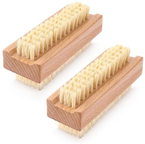 Pack of 2 Double Sided Nail Brushes for Cleaning Nails Wooden Nail Brush Hand Scrubbing Brush Heavy Duty Hand Brush Nail Cleaner