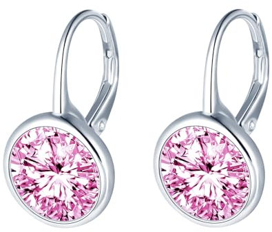 MOOFUN Damen Ohrringe Silber 925 mit Großer Rosa Zirkonia: Creolen Ohrringe Hängend Ohrschmuck für Mama Freundin Schwester Frau Oma - Elegant Frauen Geschenk für Geburtstag Jahrestag Partei