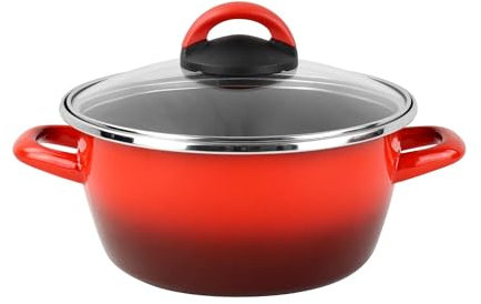 Casserole 'SR' Ø16 cm avec couvercle en verre couleur rouge Magefesa
