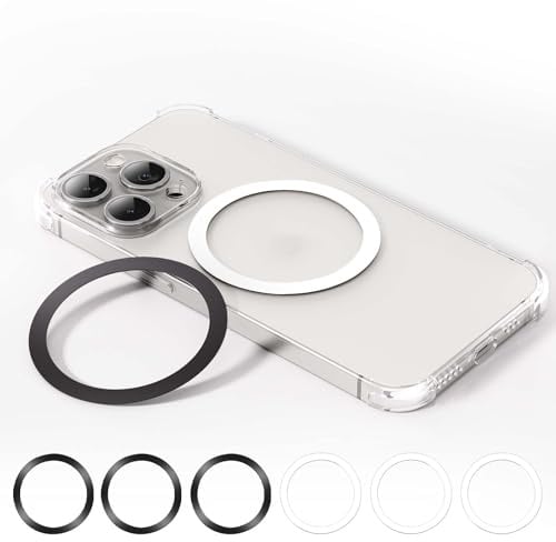 WONLIVE 6 Stück Metallring Aufkleber für Android/Samsung, 3Schwarz & 3Weiß | Universal Metallring Aufkleber, kompatibel mit MagSafe Phone, Metallring passend für MagSafe Zubehör, für iPhone 17-12