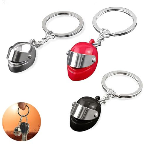 Porte Clés de Casque de Moto, Casque de Moto Pendentif, Porte Clés Casque 3 Pièces, Porte Clés de Casque de Moto en Alliage, Porte Clés Décoratif, Argent, Noir, Rouge Creative Keychain