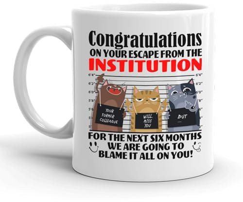 Retirement Gifts for Women and Men - Cat Mug for Colleagues Leaving, Funny Farewell Cup for Coworkers, Congratulations on New Job Present