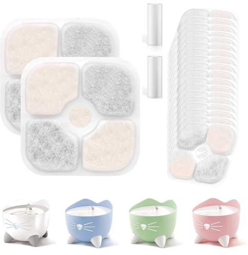 OrangeClub 16 Stück Katzenbrunnen Filter für Catit Pixi Trinkbrunnen mit 2 Schläuche Katzenbrunnen Filter für 2,5L Trinkbrunnen Dreifach-Filterung Ersatzfilter für Automatischen Wasserspender