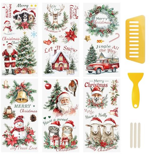 WANDIC 6 Adesivi a Tema Natalizio, Pupazzo di Neve, Renna, Babbo Natale, Decalcomanie per Fai da Te, Scrapbooking, Foto, mobili, finestre