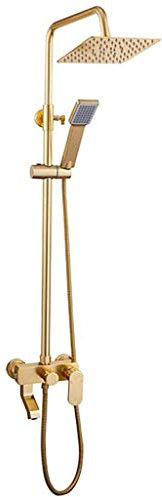 Système de douche moderne en aluminium avec mitigeur thermostatique à 3 fonctions, pommeau de douche carré, finition chromée, idéal pour barre de bain, disponible en couleur or.