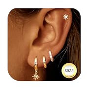 LOLIAS 4 Paar Ohrringe Gold Set für Damen 14K Vergoldet Kleine Ohrstecker Gold Stapelbar Zirkonia Helix Piercings Ohr Gold Ohrringe Creolen Gold Ohrringe Set