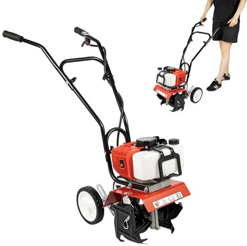 Motozappa a benzina, 1,9 KW 52 CC fresa da giardino a benzina con serbatoio del carburante, fresa da giardino elettrica compatta per fattorie, parchi, giardini, cortili, campi, piani, bacini, giardini
