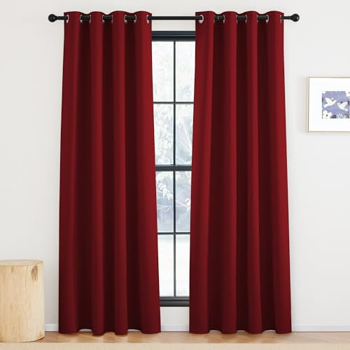 KGORGE Rote Gardinen Wohnzimmer Übergardinen Thermovorhang Hitzeschutz Vorhang 220 cm Lang Modern Verdunklungsvorhänge mit Ösen 220 x 140 cm(HxB) Blackout Curtains Living Room