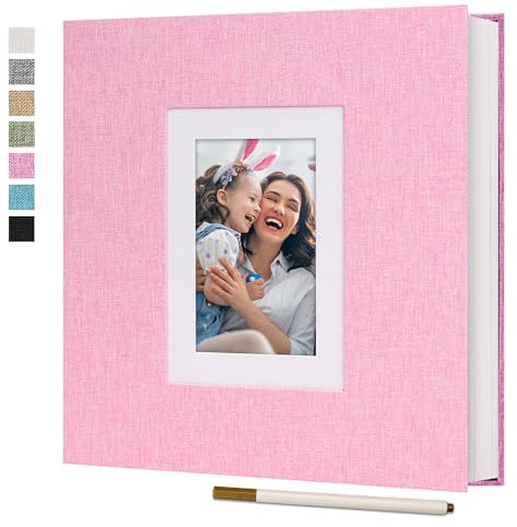 Vienrose Fotoalbum Selbstklebend 40 Seiten Leinen Fotobuch zum Selbstgestalten DIY Scrapbook für Hochzeit Baby Reise Rosa