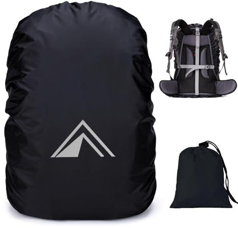 PINEPAN wasserdichter Regenschutz für Rucksack, Regenschutz mit pyramidenförmiger reflektierender Grafik, Rucksack-Regenschutz für Radfahren, Schwarz, 20 l