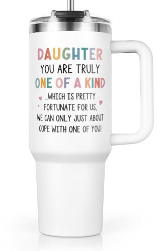 GoMelley Funny Christmas Daughter Gifts -40oz Tumbler for Daughters- Daughter Birthday Gifts from Mum/Dad, Gift for Daughters on Graduation/Birthday, Daughters Tumbler with Lid Straw, Stainless Steel