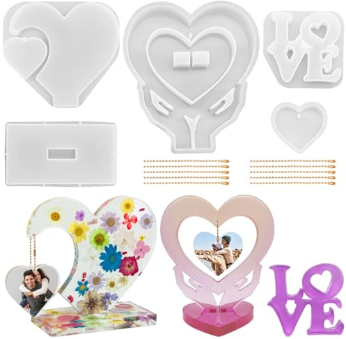 3 Sets Large Photo Frame Resin Molds, AIFUDA Heart Silicone Molds with Love Mould for Epoxy Resin, DIY Picture Frame Mold for Resin Casting Art Crafts