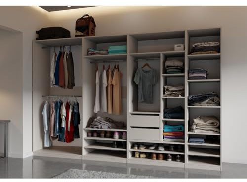 Marmex Garderobenschrank-Set TRES B, großes, breites Schrankset für das Schlafzimmer ohne Türen, Kleiderschrank mit Kleiderstangen, Einlegeböden für Kleidung, Schuhe 320x206x51, graubeige Cashmere