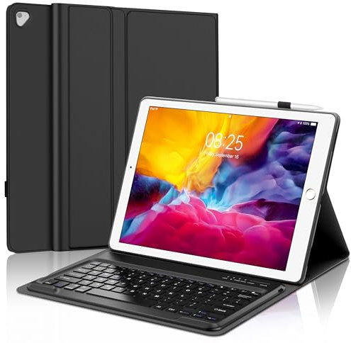 Keyboard Case for iPad Pro 12.9 inch 2015 1st Gen / 2017 2nd Gen, Magnetic Detachable Slim Wireless Bluetooth Keyboard, Precise Cutouts Folio Cover Case with Pencil Holder, Auto Sleep/Wake, Black