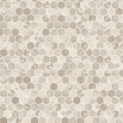 Holden Talara Tiles Hexara Vinyl Hexagonal Design Honeycomb Mosaic Style Pattern Wallpaper with Metallic Finish Ideal for Kitchens Bathrooms Feature Walls Living Rooms Cream (89400)