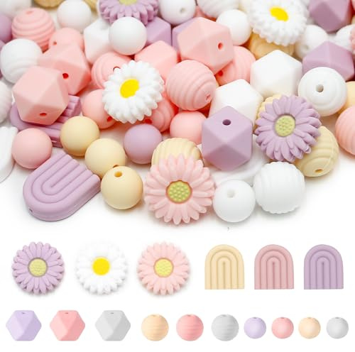 Paquet de 112 perles en silicone en forme de fleur, idéal pour la fabrication de porte-clés DIY et de décorations en acrylique