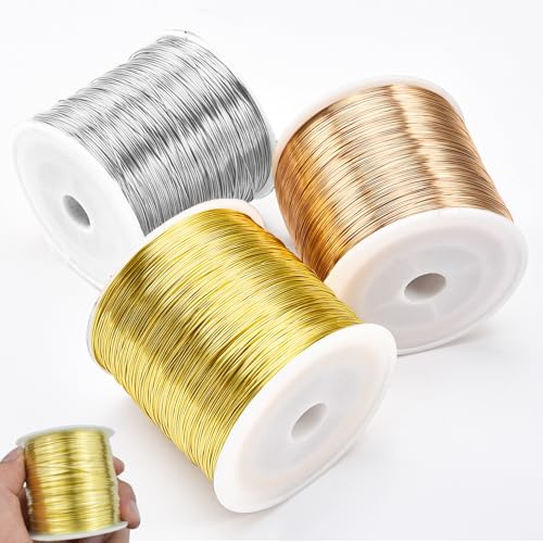 100 m x 3 bobinas de alambre para joyas, 0,3 mm, alambre fino para manualidades, alambre de perlas para manualidades, cuentas, anillos, pulseras, bisutería, manualidades
