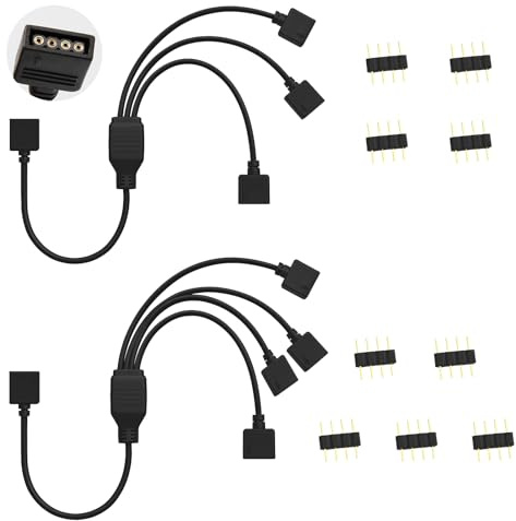 2 Pezzi Cavo Splitter ARGB, 5 V, 4 Pin, Splitter Ventilateur PC 1 a 3 e 1a 4, Cavi RGB PC Gaming 30cm, Prolunga per Dissipatore CPU e Ventole, ARGB Hub Universale per Schede Madri con Connettore