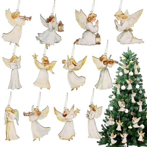 Weihnachtsbaum Anhänger, 36 Stück Holzanhänger Weihnachtsengel, Holzanhänger Weihnachten, Tannenbaum Deko, Weihnachtsbaumschmuck Holz, Christbaumschmuck Holz Engel für Weihnachtsbaum, Festtagsfeier