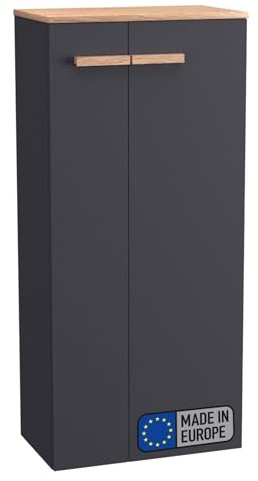 BadeDu HIERA Midischrank – Moderner, Zeitloser Badschrank in Anthrazit, 50 x 110 x 30 cm, Softclose-Funktion, 2 Türen, 2 Einlegeböden