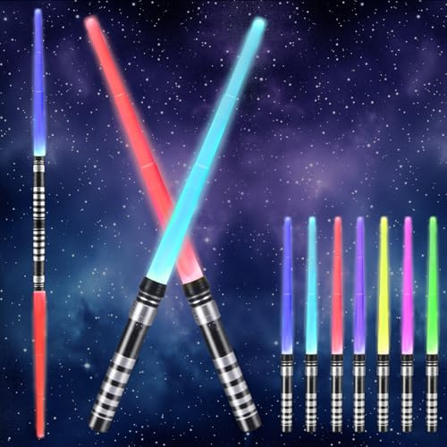 Aitsite 2 Stück Laserschwert Kinder, 7 Farben Duell Lichtschwert mit Kampf Soundeffekten, 2 in 1 Retractable Lichtschwert Duell Lightsaber für Kinder Erwachsene Geschenk Halloween Weihnachten Cosplay