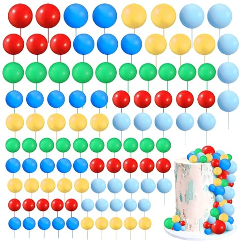 Ball Cake Topper Decorations, 108 PCS Round Ball Cake Toppers, Baking Cake Decorations, DIY Insert Topper Insert Decoration for Wedding Party Birthday Decorating(5 Colors)
