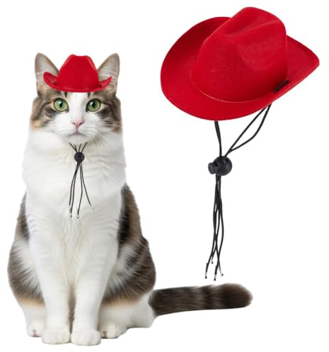 GORGECRAFT Kleiner Katzen Cowboyhut Haustierhut Kostüm Feuerroter Westernhut Aus Weichem Filz Mini Hunde Welpen Kostüm Dekorative Cosplay Mütze Für Katzen Haustiere Welpen Kleine Hundepuppen