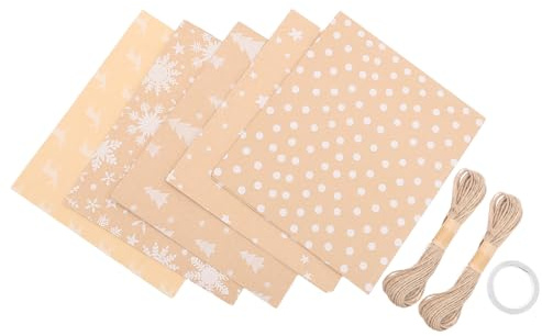GAROZATION Papier Présent de Noël Kraft Blanc à Motifs Festifs Rouleaux 5 Pcs 043 X 1 M Papier D’Emballage Résistant pour Présents Décorations Botaniques et Créations DIY Emballage