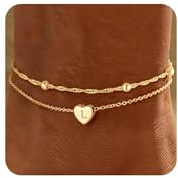 M MOOHAM Fußkettchen für Damen - 14K Gold Vergoldet Herz Buchstaben A-Z Fußkettchen Kinder Mädchen Fussketten für Frauen Wasserfest Sommer Strand Fußschmuck Fußkette Geschenke für Frauen Freundin