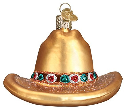 Old World Christmas Cowboy Hat Glass Blown Ornament for Christmas Tree 2.25 in H X 3.25 in W X 3.75
