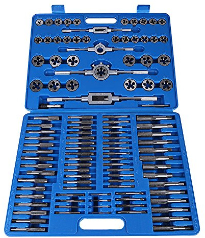 M2-M18 Tap and Die Set, 110pcs Heavy Duty Carbon Steel Threading Tap Set Metric Screw Threads Cutting Tools with Wrench Handle and Storage Case for Cutting External and Internal Thread