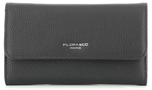 flora & co - Portefeuille Femme Tout-en-Un Rabat - Porte-chéquier Porte-Cartes et Monnaie 3 en 1 - Compagnon 3 Volets Grande Capacité Fourre-Tout - Classique Chic Tendance - Similicuir Souple - Noir