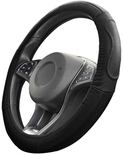 Upgrade4cars Auto Lenkradbezug in Schwarz aus Kunst-Leder | Lenkradschutz in Universal Größe 37-39 cm | Lenkradhülle für Sommer & Winter | Autozubehör Innenraum