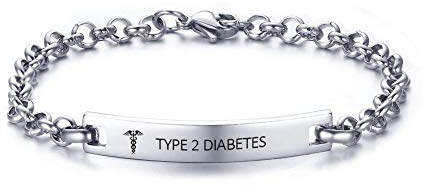 XUANPAI Type 2 Diabetes Gravierte Medical Alert Armband Denken O-Link Kette Armband Medic Name ID für Frauen Mädchen, einstellbar 7,5