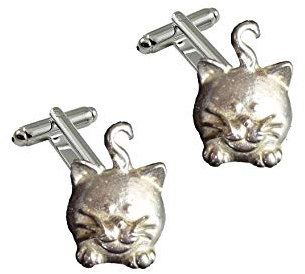 FT499 Manschettenknöpfe, Katze, 1,7 x 2,6 cm, aus feinem englischen Zinn