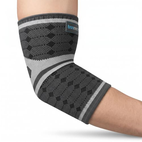bonmedico Ellenbogenbandage Tennisarm – Grau L 1 Stück | Kompressions Ellbogenschoner für Damen und Herren – Atmungsaktive Armbandage für Sport Fitness Alltag