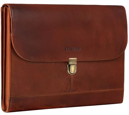 STILORD 'Duncan' Laptoptasche Leder 15 Zoll ideal für 13,3-15 Zoll MacBooks für Surface Pro Book Aktenmappe Dokumentenmappe Echtleder aufsteckbar, Farbe:cognac - braun
