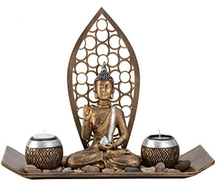 Mel-O-Design Elegantes Buddha Set für Teelichter - Länge 35 cm - Teelicht - Deko - Feng Shui