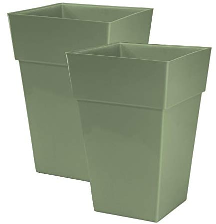 Moda Milano 28L 28 Litre Plastic Gloss Planters, Set of 2 - SAGE Colour - Dimensions: 46cm (H) x 31cm (W) x 31cm (D)