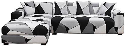 Mingfuxin Sofa-Schonbezüge, Elastische Stretch-Sofabezüge Überwürfe, Abschnitts-Sofabezüge Ecksofa Schonbezug Möbelschutz with 2 Stücke Kissenbezug für 3 Sitzer + 3 Sitzer L-förmige Sofa