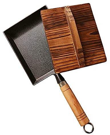 Tamagoyaki Padella Mini Padella Non Rivestita In Ghisa Rettangolare Padella Per Frittata Giapponese Con Coperchio In Legno Può Come Piatto Da Portata Per Gli Ospiti, Nero